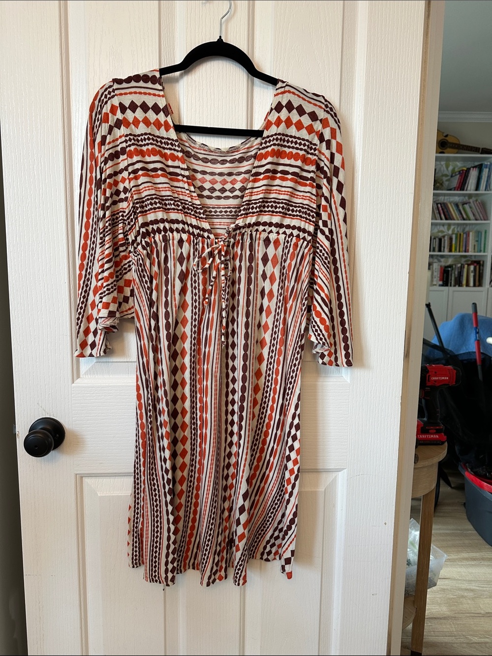 🧡 Geometric Stripe Swim Maxi Cover-Up in Orange and Brown 🧡 - Picture 2 of 10